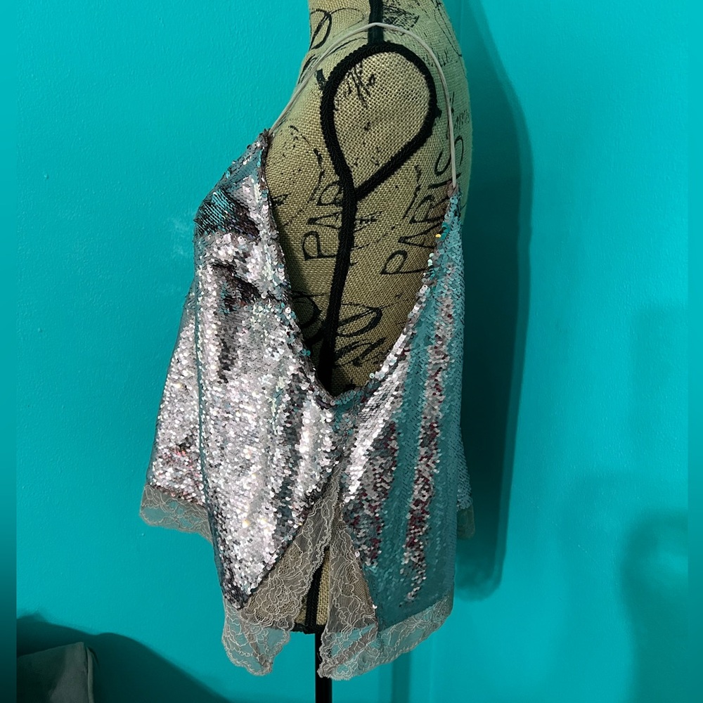 NWT Intimately Free People Rose Gold Sequined Spaghetti Strap Top - Picture 3 of 6